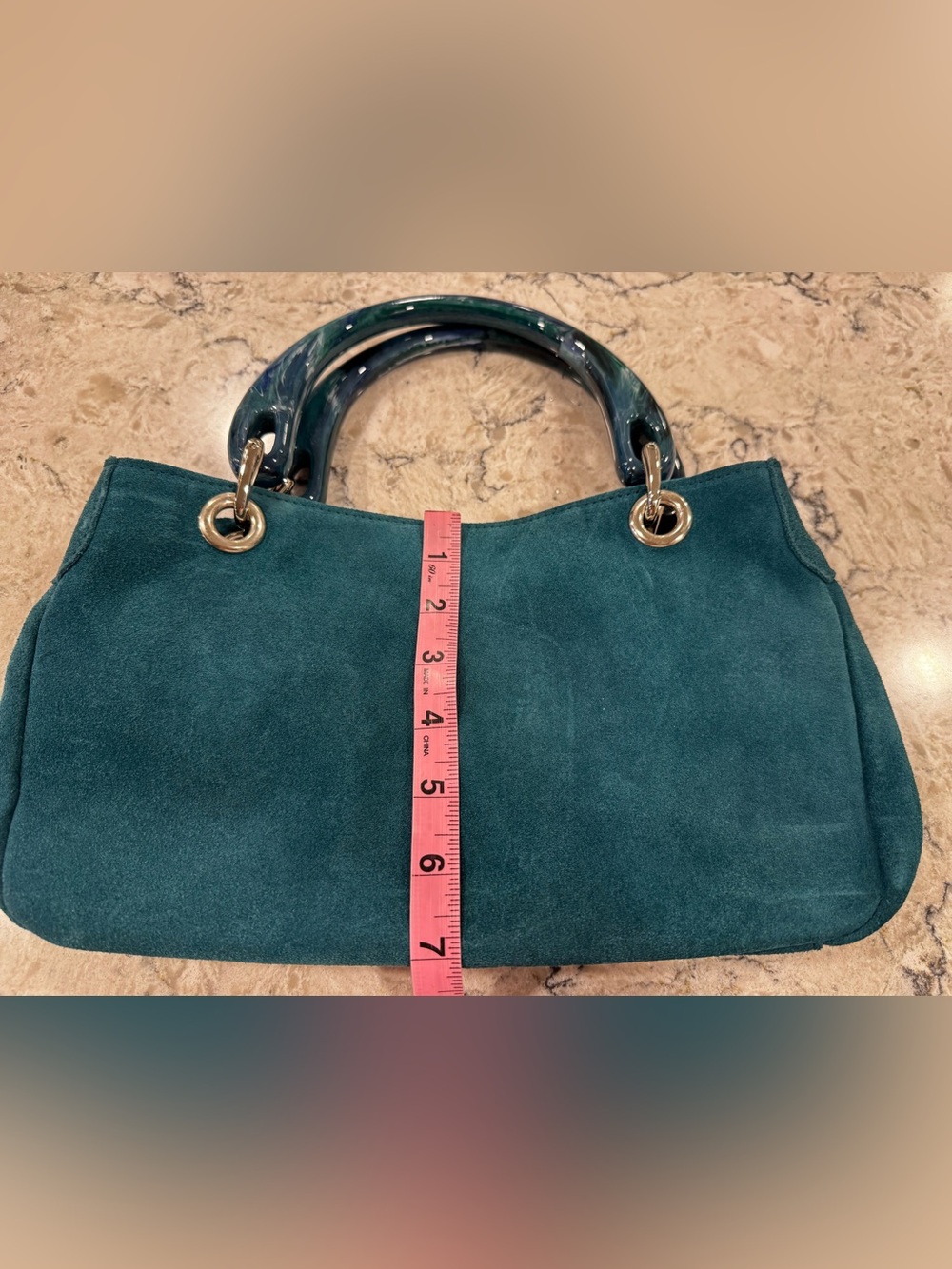 Vintage Una Alla Volta Italian Leather Hand Bag In Blue Marine EUC - Picture 3 of 10
